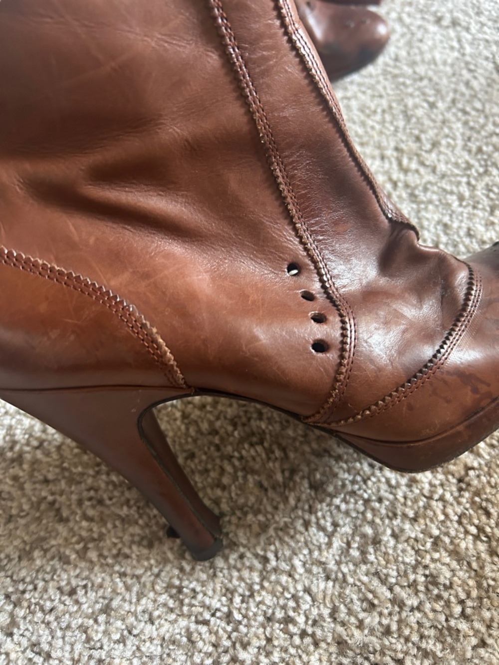 Pedro Garcia Cognac Leather Ankle Booties with Stiletto Heel - Picture 2 of 6
